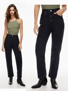 Denim Forum Pin Up Super High Straight Black Jeans Size 28 High Rise